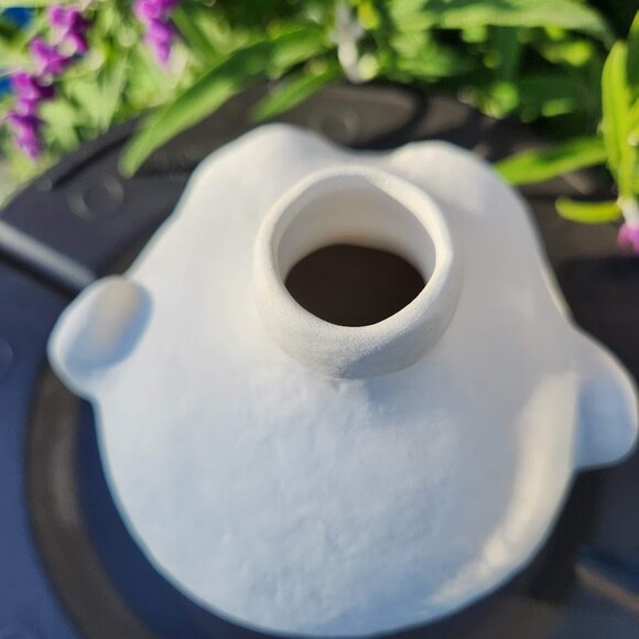 NEW West African Face Jug Pottery Pot Clay Unfinished Unglazed Matte White Vase - Picture 9 of 10